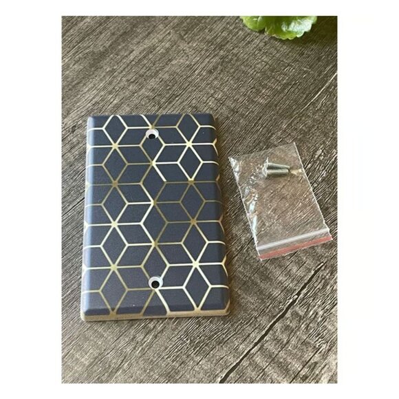 Navy Blue & Gold geo Blank Decorative Wall Plate MCM modern - Picture 6 of 6
